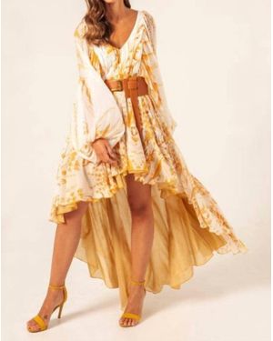 Masavi Leafs Asymmetrical Dress - Natural