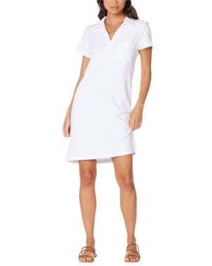 Bobi Cotton Terry Collared Polo Dress - White