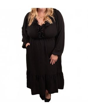 Haptics Warm Welcome V-Neck Midi Dress - Black