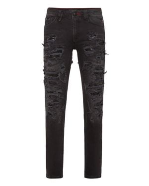 Philipp Plein Denim Slim Fit With Metal Mesh - Black