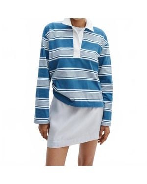 Rag & Bone Kelly Boxy Striped Long-Sleeve Polo - Blue