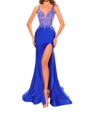 Amarra Fitted Dress With Sheer Sequin Bodice And Open Back - Blue