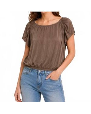Bella Dahl Shirred Shoulder Keyhole Back Top - Brown