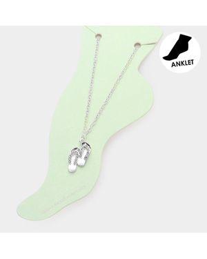 Fashnzfab Rhinestone Embellished Metal Flip Flop Charm Anklet - White