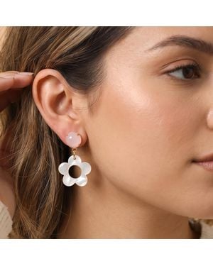 Fashnzfab Floral Charm Drop Earrings - Brown