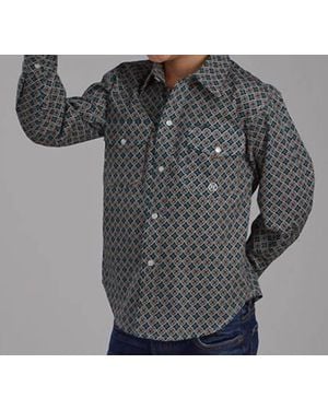Roper Boy's Long Sleeve Amarillo Acorn Foulard Snap Shirt - Gray