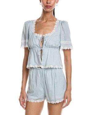REVERIEE Tie Front Top - Blue