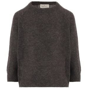 Bruno Manetti Dark Alpaca And Wool Sweater With Crew Neck - Gray