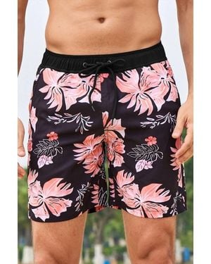 Marina Threads Coral Floral Swim Trunks - Black