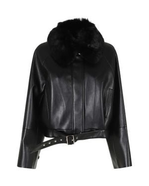 Isabelle Blanche Faux Leather Fur Collar Bomber Jacket - Black