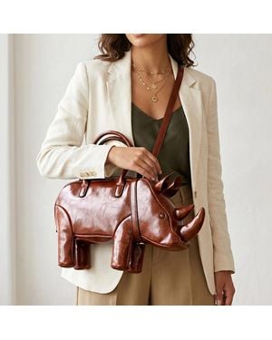 Fashnzfab Faux Leather Rhino Shaped Crossbody Handbag - Brown