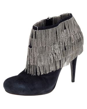 Roberto Cavalli Suede Chain Booties - Black
