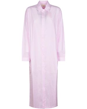 MC2 Saint Barth Vertical Stripe Long Shirt With Embroidered Yoke - Purple