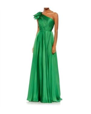Mac Duggal Pleated One Shoulder Chiffon Gown - Green