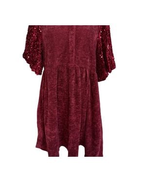 Umgee Tunic Top With Puff Sleeves - Red