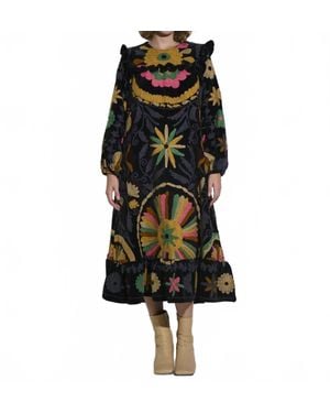 Asha Suzani Maxi Dress - Black