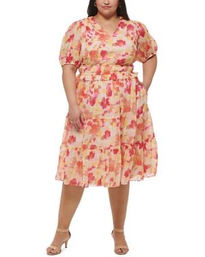 Jessica Howard Plus Chiffon Floral Midi Dress - Red