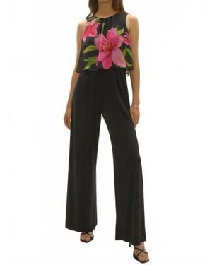 Joseph Ribkoff Floral Chiffon Wide Leg Jumpsuit - Black