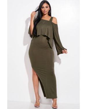 TRUEDAMES Solid Rayon Spandex Midi Length Tank Dress And Slouchy Cape Top Two Piece Set - Green