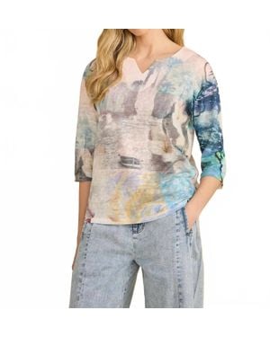 Fdj Drop Shoulder Notch Neck Top - Gray
