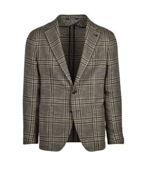 Tagliatore Checkered Rounded Virgin Wool-Blend Jacket - Gray