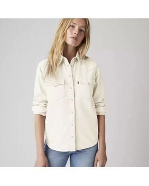 Levi's Ultimate Western Shirt Icy Ecru Point Collar Snap Button Jax1462 - Natural