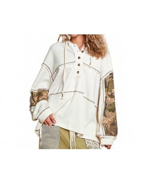 Pol Printed Camo Sleeve Elbow Patches Top - White