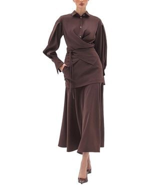 BGL 2Pc Blouse & Skirt Set - Brown