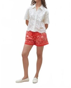 Suncoo Lory Geometric English Embroideries Blouse - Red