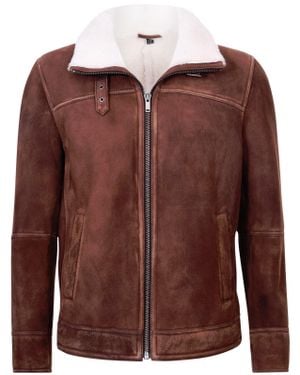 Infinity Leather Sheepskin Leather Harrington Bomber Jacket-Luanda - Brown