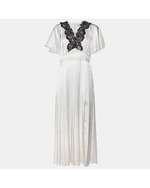 Self-Portrait Lace Trim Satin Pleated Maxi Dress - White