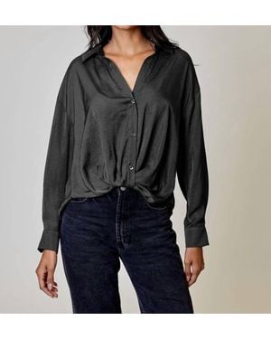 DH New York Emery Satin Button Down Top - Black