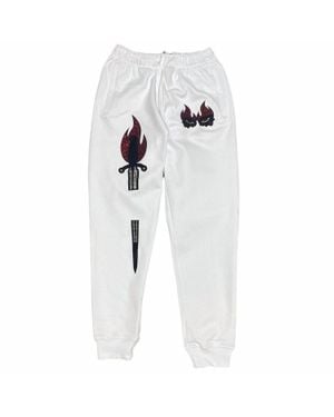 ROKU STUDIO Double Eye Sword Rhinestone Sweatpants - White