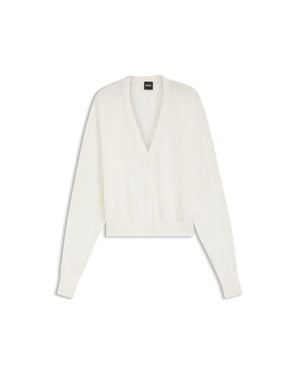 BOSS Linen-Cotton Cardigan With Buttoned Front - White
