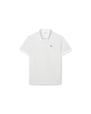 Lacoste Short-Sleeved Geometric Contrast-Collar Polo Shirt - White