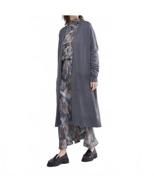 Summum Viscose Blend Long Cardigan Sweater Top - Blue