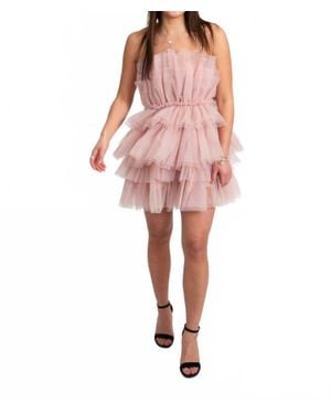 In The Beginning Tiered Tulle Strapless Mini Dress - Pink