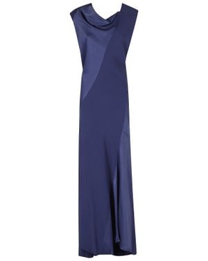 Alberta Ferretti Asymmetric Cowl Neck Viscose Satin Maxi Dress - Blue