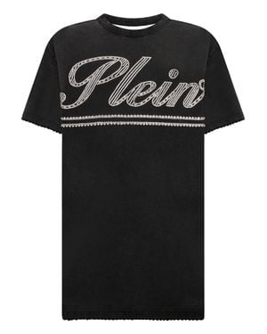 Philipp Plein Open Back T-Shirt Dress Strass Signature - Black