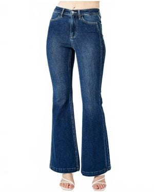 Judy Blue High Waist Angle Seam Flare Jean - Blue