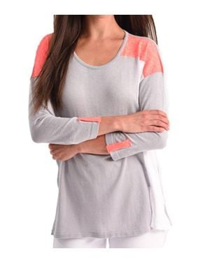 Angel Color Block 3/4 Sleeve Top - Gray