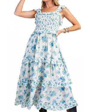 Easel Linnea Printed Gauze Tiered Maxi Dress - Blue