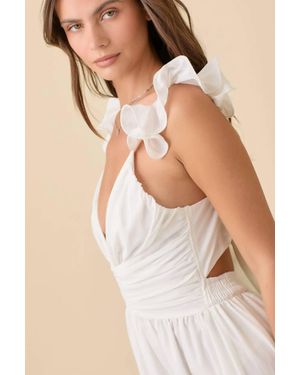 Main Strip Maxi Ruffle Sleeve Dress With Back Tie - Natural