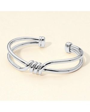 Fashnzfab Double Band Knot Accent Cuff Bracelet - Metallic