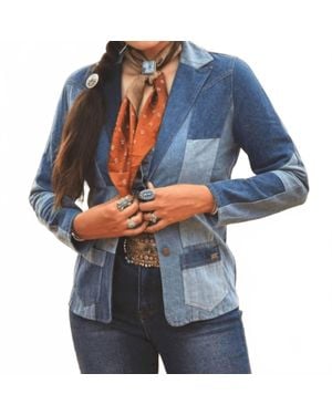 Lucky & Blessed Denim Patchwork Western Blazer - Blue