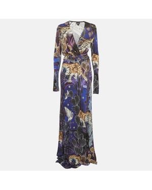 Just Cavalli Printed Jersey Faux Wrap Maxi Dress - Blue