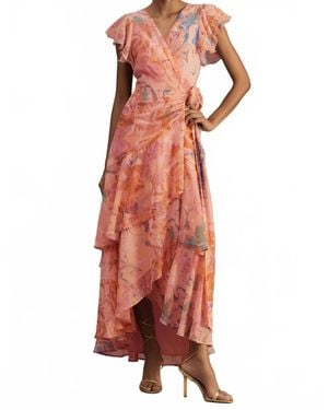 Hutch Cezza Flutter Sleeve Ruffled Wrap Maxi Dress - Red