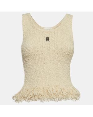 Rabanne Cream Knit Logo Plaque Fringed Top - Natural