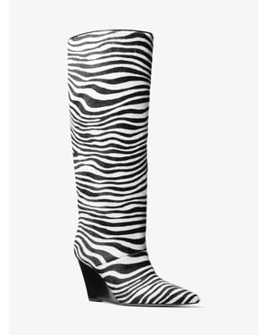 Michael Kors Xandra Zebra Print Calf Hair Wedge Boot - White