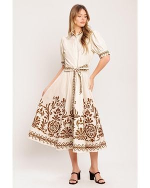 TRUEDAMES Romantic Heirloom Woven Midi Dress - Natural